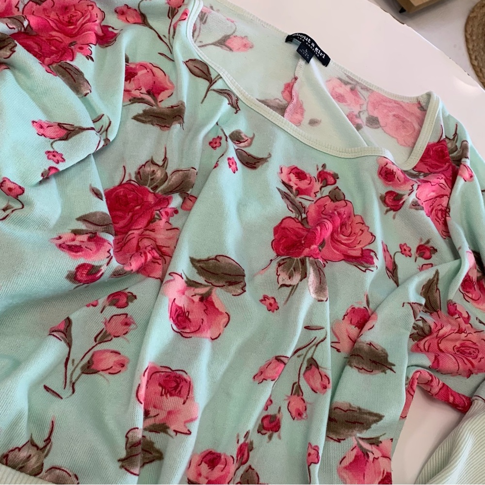 Sea Foam Green & Roses Lightweight Knit Top - Picture 7 of 8